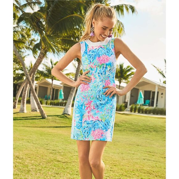 Lilly Pulitzer Women's Mila Shift Sundress Lace Eyelet Pink Blue Tropic Size 10 - Picture 8 of 8